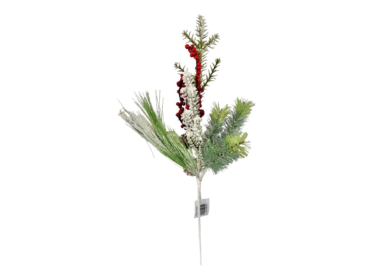 21" Snow Flocked Pine & Pinecone Pick with Red Berries - Festive Christmas Décor-XX1829